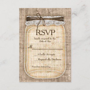 Cartons Réponse Grand pot Mason & dentelle de jute Mariage rustiqu