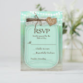 Cartons Réponse Grand pot Mason & lumières Mariage rustique menthe (Debout devant)