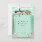 Cartons Réponse Grand pot Mason & lumières Mariage rustique menthe (Dos)