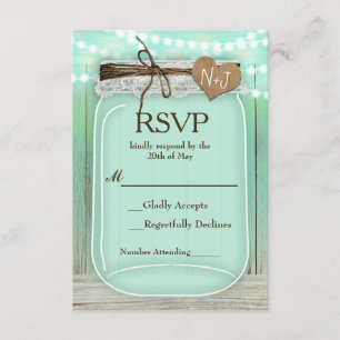 Cartons Réponse Grand pot Mason & Lumières Mariage rustique vert c
