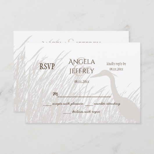 Cartons Réponse Grande silhouette de Héron Bleu Mariage rustique R (Devant / Derrière)