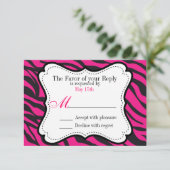Cartons Réponse Gras Hot rose noir Zebra Stripes Mariage Invite (Debout devant)