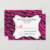 Cartons Réponse Gras Hot rose noir Zebra Stripes Mariage Invite (Devant / Derrière)