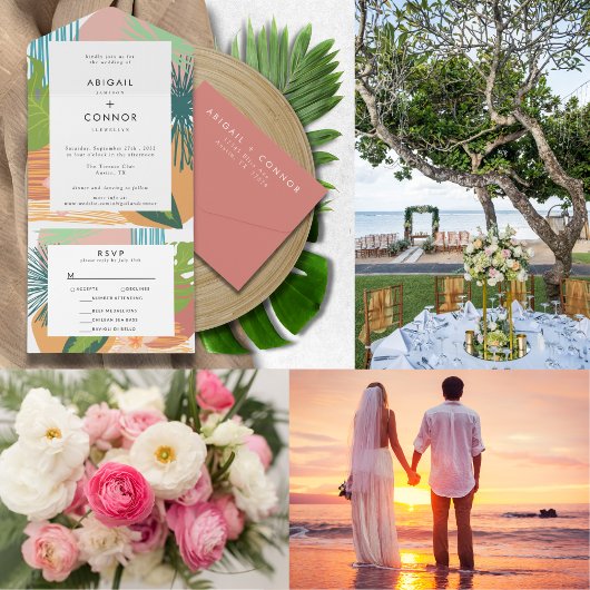 Cartons Réponse Gras Tropical Abstrait Coral Mariage Turquoise