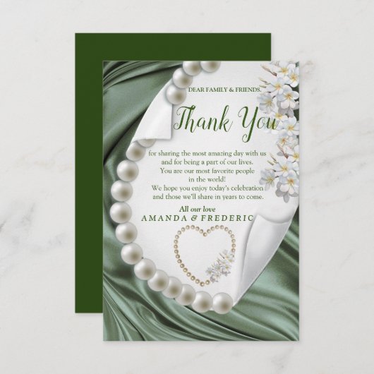 Cartons Réponse Green, Blue, Gold Ivory Silk & PearlsCarte de Merc (Devant / Derrière)