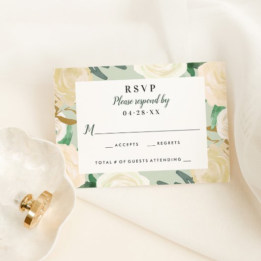 Cartons Réponse Green Cream Gold Floral Mariage