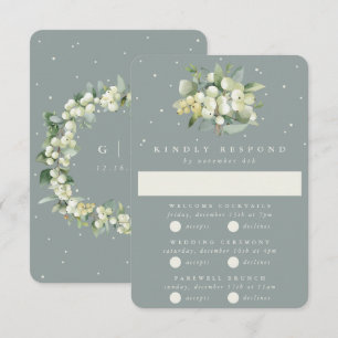 Cartons Réponse Green Snowberry+Eucalyptus Mariage Multi-événement