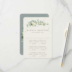 Cartons Réponse Green Snowberry+Eucalyptus Mariage Multi-événement