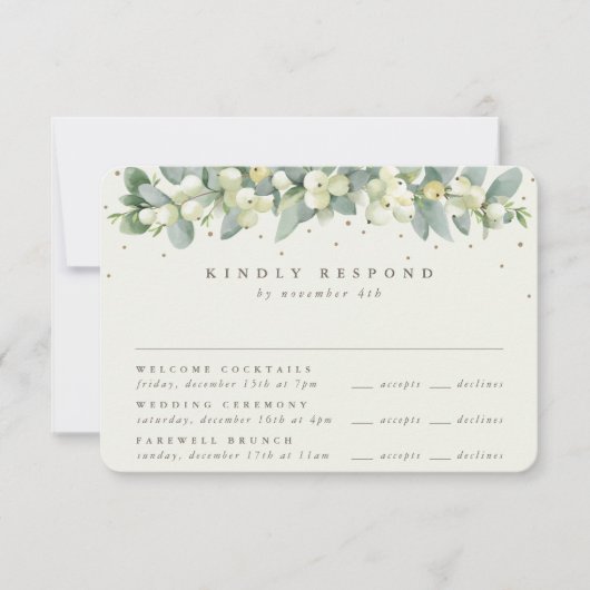 Cartons Réponse Green Snowberry+Eucalyptus Mariage Multi-événement (Devant)