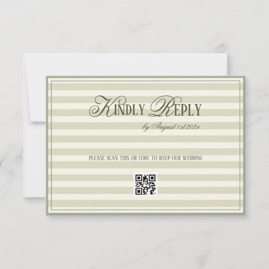 Cartons Réponse Green Striped Old Money Wedding QR code (Devant)