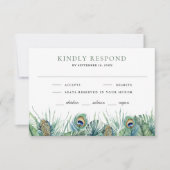 Cartons Réponse Green Tropical Indian Peacock Plumes Mariage (Devant)