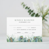 Cartons Réponse Green Tropical Indian Peacock Plumes Mariage (Debout devant)