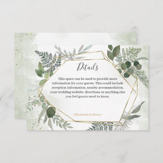 Cartons Réponse Greenery boho gold geometric wedding details (Devant / Derrière)