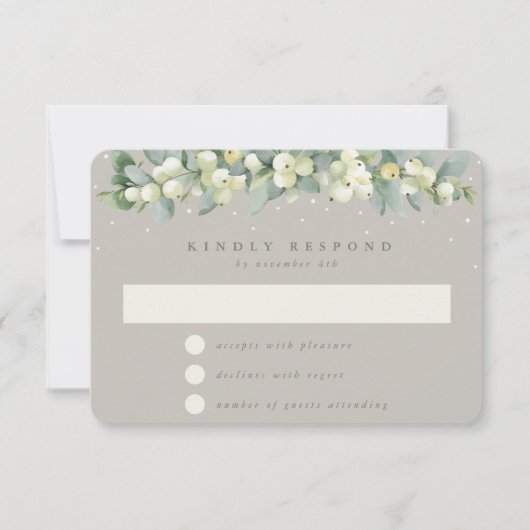 Cartons Réponse Greige Snowberry+Eucalyptus Garland Mariage d'hive (Devant)