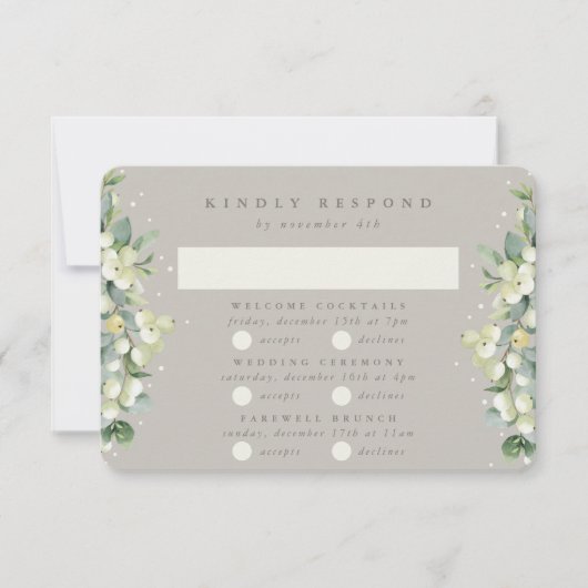 Cartons Réponse Greige Snowberry+Eucalyptus Mariage Multi-événemen (Devant)
