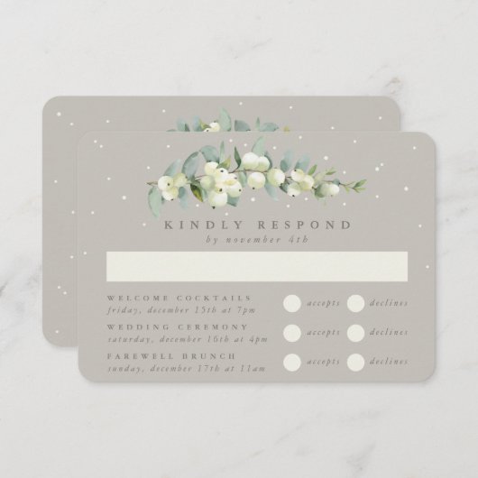 Cartons Réponse Greige Snowberry+Eucalyptus Mariage Multi-événemen (Devant / Derrière)