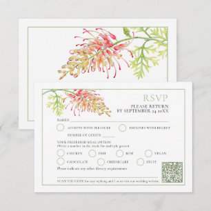 Cartons Réponse Grevillea aquarelle vert corail blanc mariage QR