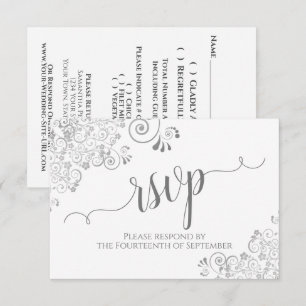 Cartons Réponse Gris et blanc Élégante calligraphie Frilly Mariage