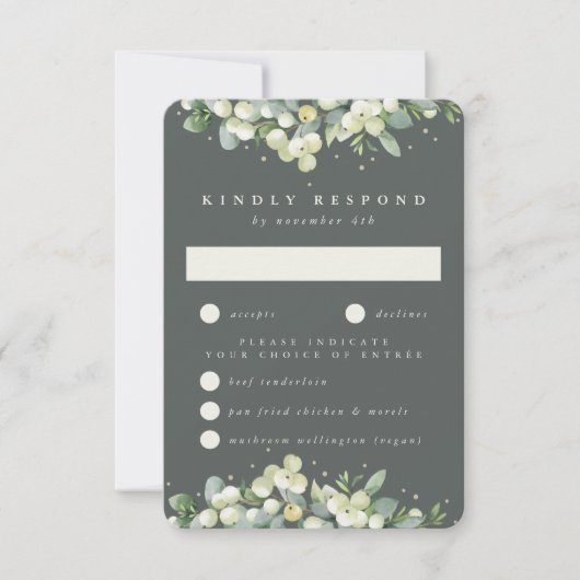 Cartons Réponse Gris Vert Snowberry+Eucalyptus Mariage bordé (Devant)