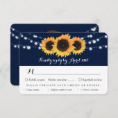 Cartons Réponse Guirlande de tournesols bleu marine Choix de repas (Devant / Derrière)