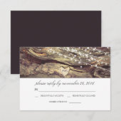 Cartons Réponse Guirlande lumineuse cœur Bois rustique Mariage RSV (Devant / Derrière)