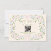 Cartons Réponse Hand Drawn Green Pink Bow Floral Wedding QR Code (Devant)