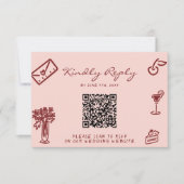 Cartons Réponse Hand Drawn Pink Burgundy Romantic QR Code Wedding (Devant)