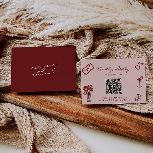 Cartons Réponse Hand Drawn Pink Burgundy Romantic QR Code Wedding