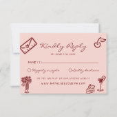 Cartons Réponse Hand Drawn Pink Burgundy Romantic Wedding (Devant)
