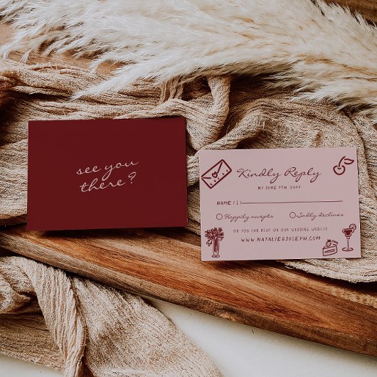 Cartons Réponse Hand Drawn Pink Burgundy Romantic Wedding