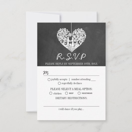 Cartons Réponse Hanging Heart Tree Chalkboard Mariage Collection (Devant)