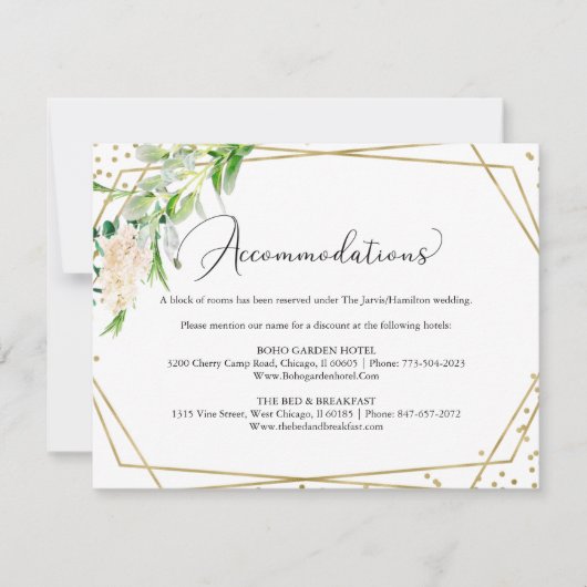 Cartons Réponse Hébergements de mariage géométriques à verdure élé (Devant)