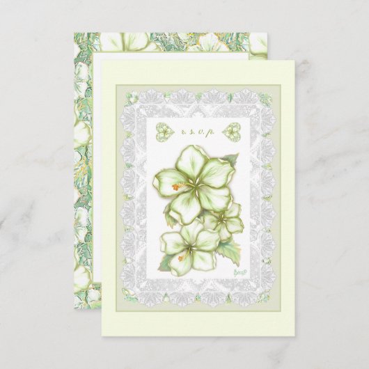 Cartons Réponse Hibiscus & dentelle BLANC (Devant / Derrière)