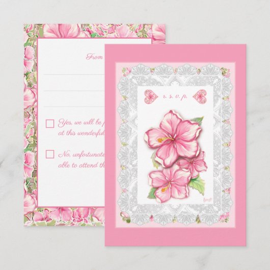 Cartons Réponse Hibiscus & dentelle PINK (Devant / Derrière)