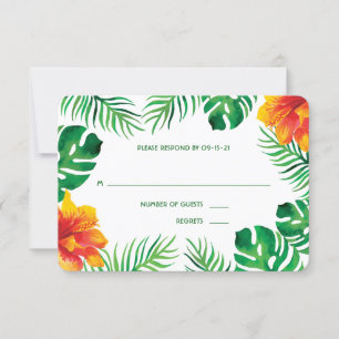 Cartons Réponse Hibiscus orange et Mariage Feuille tropical