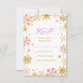 Cartons Réponse Hiver des flocons de neige rose et or (Devant)