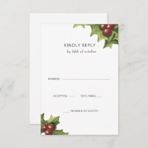 Cartons Réponse Holly Berries Monogramme Mariage hivernal