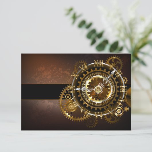 Cartons Réponse Horloge Steampunk avec des engrenages anciens (Debout devant)