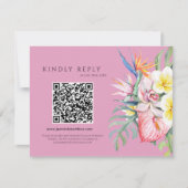 Cartons Réponse Hot Pink Tropical Floral Hawaii QR Code Wedding (Devant)