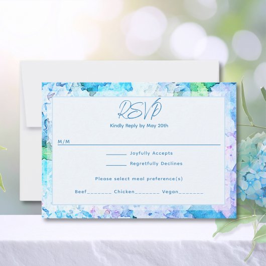 Cartons Réponse Hydrangea Bleu Élégant à l'Aquarelle