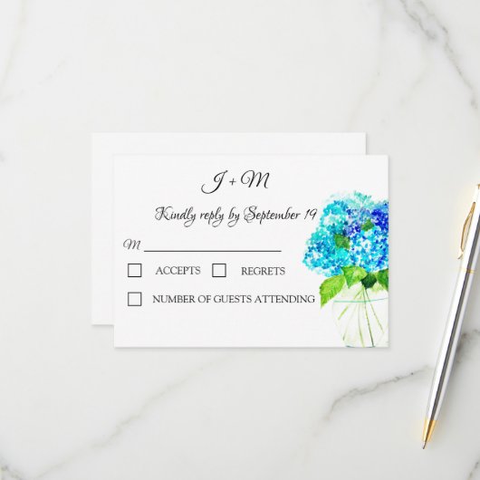 Cartons Réponse Hydrangea Bleu Floral Fleurs rustiques Moderne RSV (Devant/Arrière en situation)