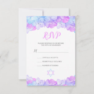 Cartons Réponse Hydrangea Floral rose Bat mitzvah d'aquarelle