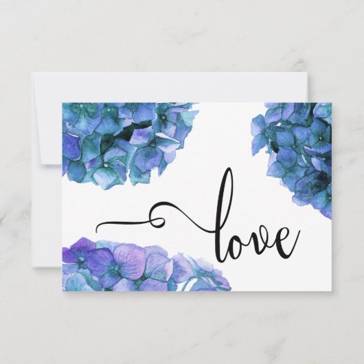 Cartons Réponse Hydrangeas bleu et violet avec calligraphie (Dos)