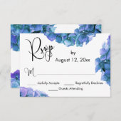 Cartons Réponse Hydrangeas bleu et violet avec calligraphie (Devant / Derrière)