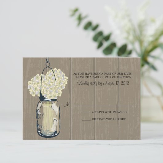 Cartons Réponse Hydrangee dans un pot en bois rustique Répondre (Debout devant)