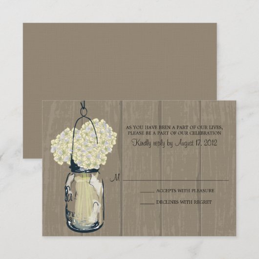 Cartons Réponse Hydrangee dans un pot en bois rustique  Répondre (Devant / Derrière)