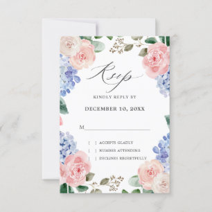 Cartons Réponse Hydrangées bleu pâle rose pastel mariage