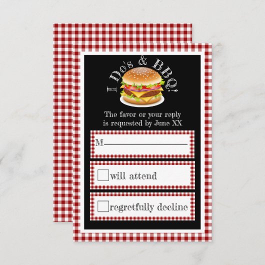 Cartons Réponse I Do et BBQ En vichy Hamburger Mariage Décontracté (Devant / Derrière)