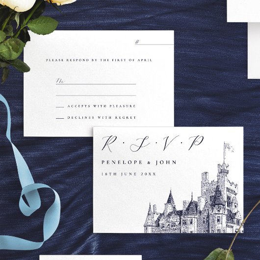 Cartons Réponse Illustration de mariage Château Script Élégant
