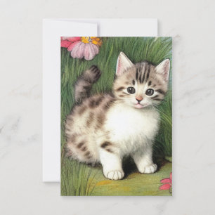Cartons Réponse Illustration vintage de chat avec Fleurs rouges